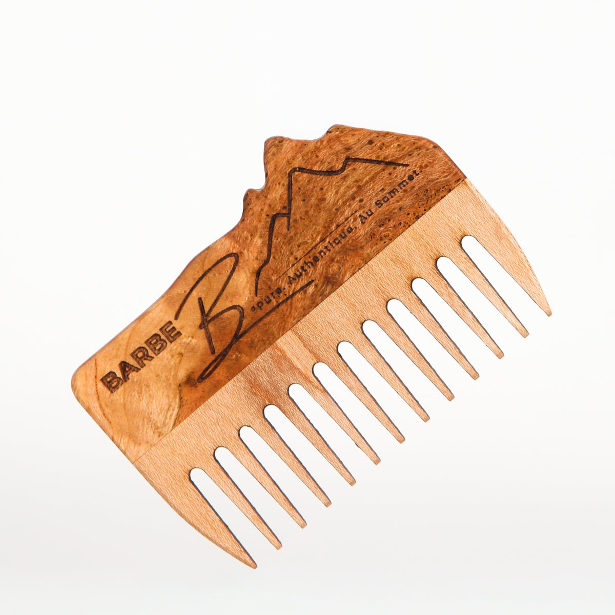 Peigne à barbe en érable et loupe de cerisier fait main par l'ébéniste Philippe Foley, Barbe B