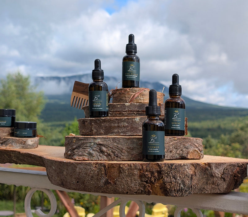 Huiles à barbe de la collection Céleste de Barbe B, en flacons de verre ambré de 30 ml