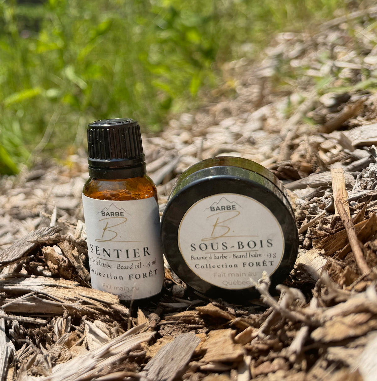 Coffret Forêt de Barbe B : huile à barbe Sentier 15 ml et baume à barbe Sous-bois 13 g en verre ambré