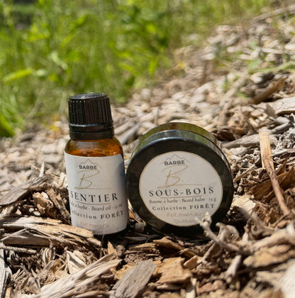 Coffret Forêt de Barbe B : huile à barbe Sentier 15 ml et baume à barbe Sous-bois 13 g en verre ambré