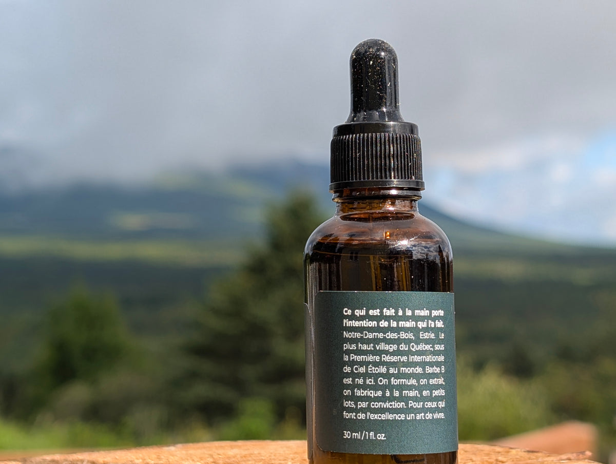 Collection Céleste de Barbe B, huiles à barbe en flacons de verre ambré 30 ml