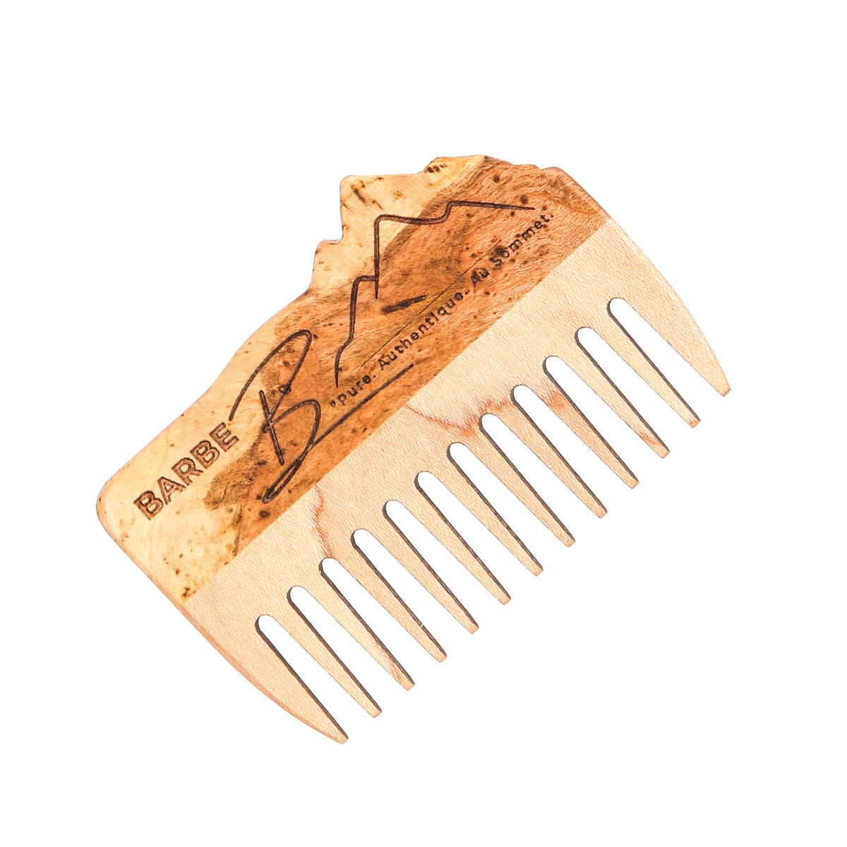 Peigne à barbe en érable et loupe de cerisier fait main par l'ébéniste Philippe Foley, Barbe B