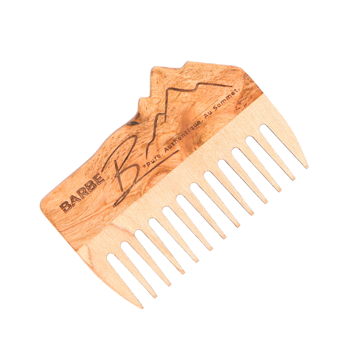 Peigne à barbe en érable et loupe de cerisier fait main par l'ébéniste Philippe Foley, Barbe B