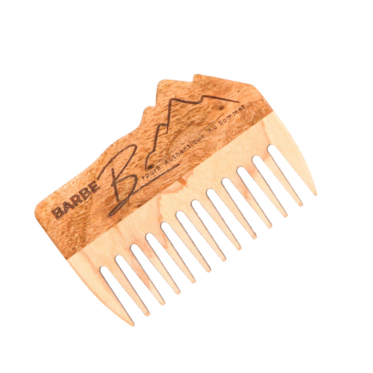 Peigne à barbe en érable et loupe de cerisier fait main par l'ébéniste Philippe Foley, Barbe B