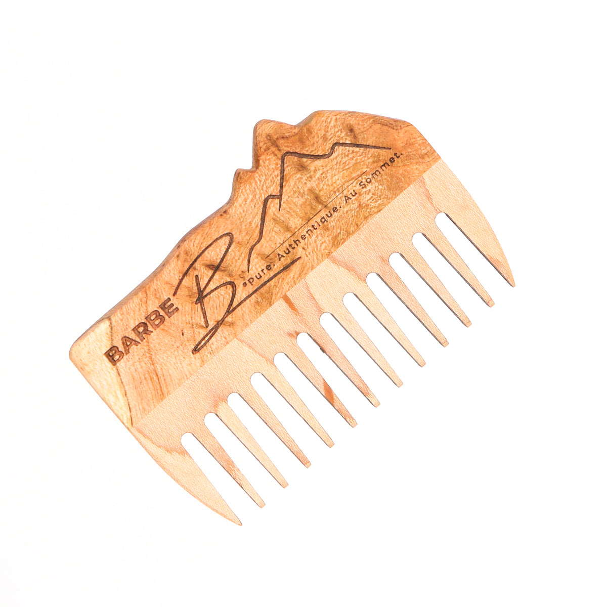 Peigne à barbe en érable et loupe de cerisier fait main par l'ébéniste Philippe Foley, Barbe B