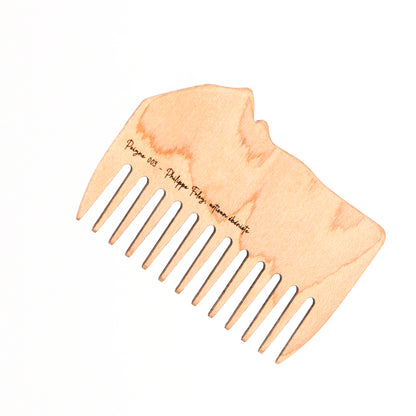 Peigne à barbe en érable et loupe de cerisier fait main par l'ébéniste Philippe Foley, Barbe B