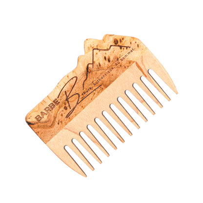 Peigne à barbe en érable et loupe de cerisier fait main par l'ébéniste Philippe Foley, Barbe B